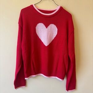 Red Heart Girls Sweater Valentine’s Day size 7-8 Knit pink heart